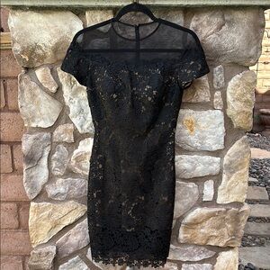 La Femme Black Lace Sheer Mesh Dress Knee Length Whimsigoth Whitchy Size 4